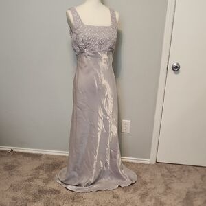 Silver Maxi Gown with Square Neck Sleeveless Design